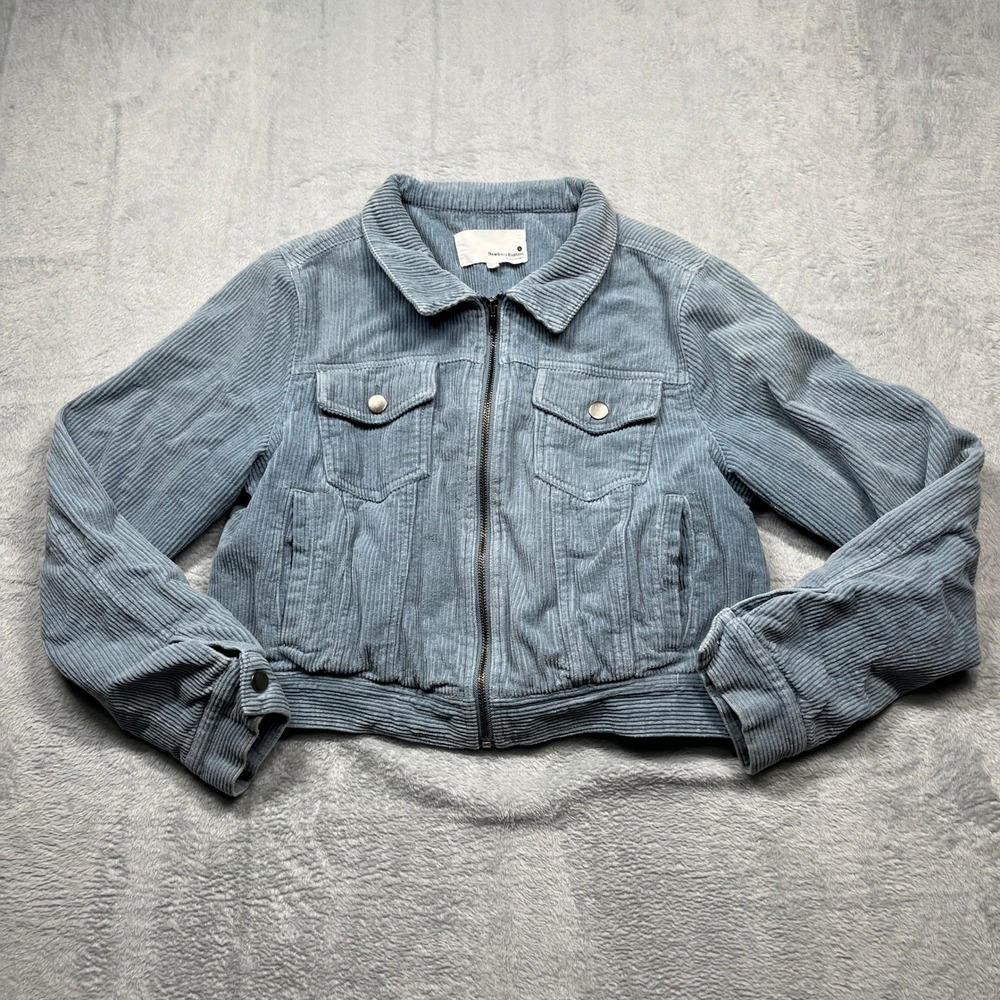 Newbury Kustom Corduroy Jacket Women Blue Cropped Zip Up Bomber Utility Large